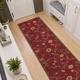 thumbnail image 4 of Ottomanson Extra Long Runner Rug 2'7" x 25' – Non-Slip Low Pile Hallway Carpet, Floral Red, 4 of 10