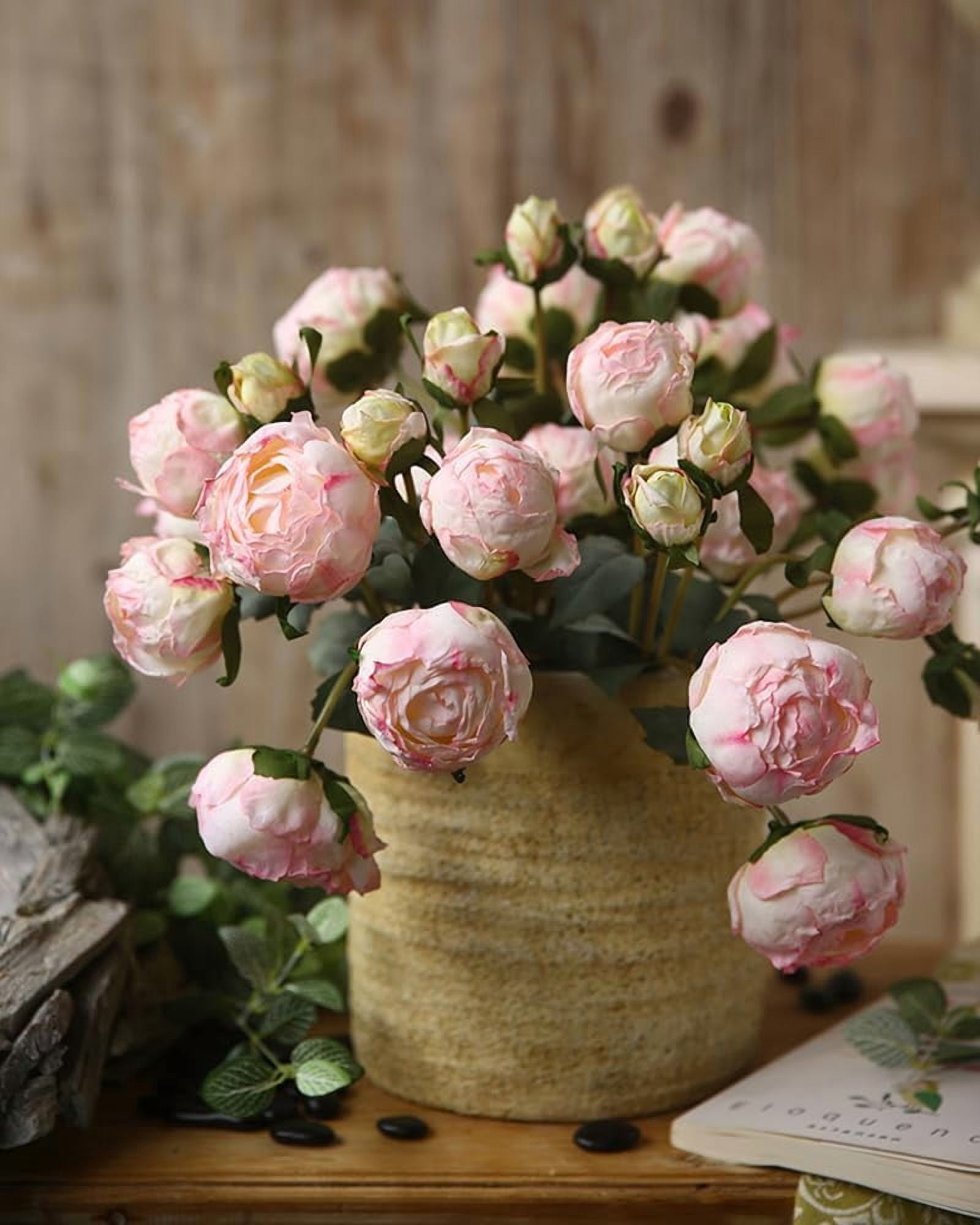 ABCISI 2 Bouquets Artificial Peonies, Silk Flowers 14Heads Vintage Fake Flowers, Faux Peony for Flower Arrangements, Lifelike Decor for Centerpiece Home Table Dining Room (Light Pink)