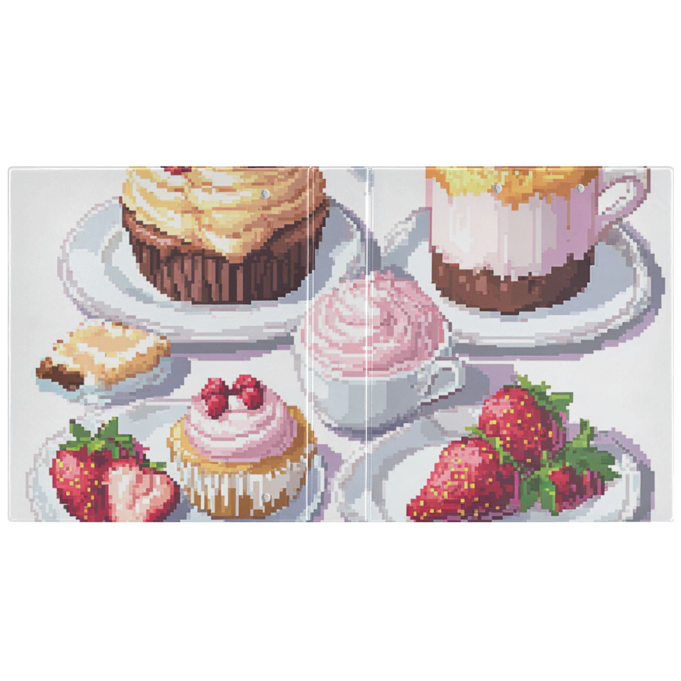 Pixel Strawberry Cakes 3 Ring Binders 1.5 inch Hardcover File Folders with Interior Pockets A4 Size Organizer for School Office Hospital