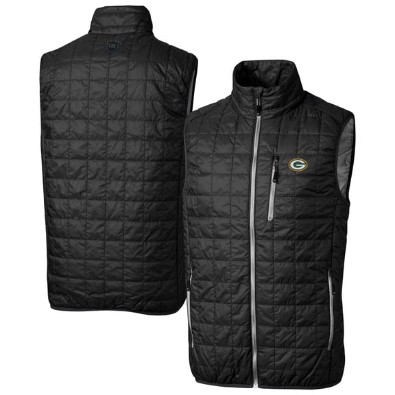 Men's Cutter & Buck Black Green Bay Packers Big & Tall Rainier PrimaLoft Eco Insulated Full-Zip Puffer Vest