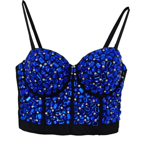 Tittly Vest for Women Camisole Tops for Women Womens Corset Top Bustier Corset Top Tight Fitting Corset Tank Top Suspender Top Solid Short Fashion Halter Top Sequin Tops for Women Blue M
