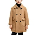thumbnail image 2 of Boys' Woolen Trench Coat (2-15 Years) Quilted Double-Breasted Lapel Jacket Warm Winter Casual Outerwear with Pockets, 2 of 7