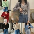thumbnail image 4 of Women Knit Cardigan Long Sleeve Button Down V Neck Thin Jacket (White), 4 of 8