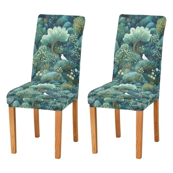Yayeee 2 Pack Dining Chair Covers Stretch Parson Chairs Slipcovers Seat Protector, Green Forest Pattern
