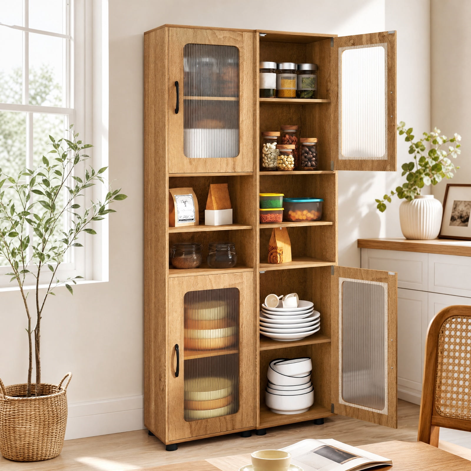 Vebreda Freestanding Bathroom Storage Cabinet, Tall Bathroom Storage Cabinet 67 Inches Freestanding Storage Organizer, Flexible Storage Options