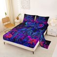 thumbnail image 2 of Castle Fairy Abstract Romantic Gothic Skeleton Queen Sheets 4 Pieces,Cosmic Neon Butterfly Rose Queen Sheet Sets,Blue Magenta,1 Fitted Sheet,1 Flat Sheet and 2 Pillowcases, 2 of 6
