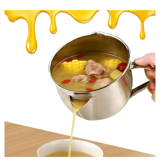 1Pc Fat Separator with Dual Spout Design, Stainless Steel Gravy and Sauce Strainer, Broth Separator for Broth, Soup & Stew