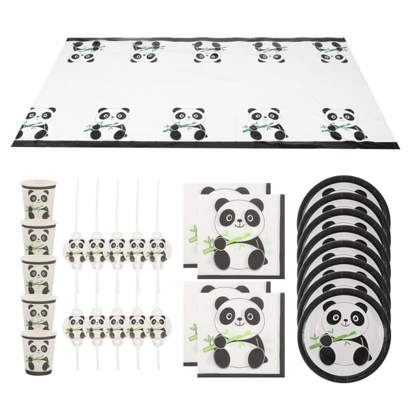 Worgeous Assorted Color Panda Birthday Party Supplies Set Includes Tablecloth Plates Cups Napkins Straws 51pcs Paper
