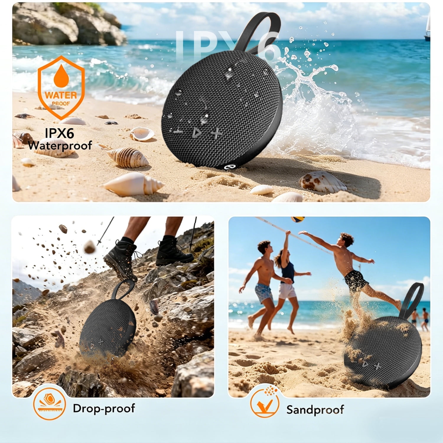 Portable Magnetic Mini Speakers, Wireless Bluetooth Speaker IPX6 Waterproof,TWS Pairing, Small Pocket Shower Speaker with Strap for Bike/Hiking/Golf/Home,Black
