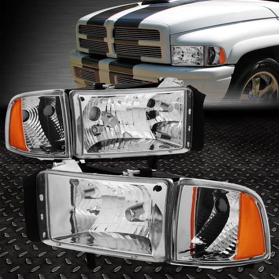 NUVISION for 94-02 Dodge Ram 1500 2500 3500 Chrome Housing Amber Corner Headlight Lamps