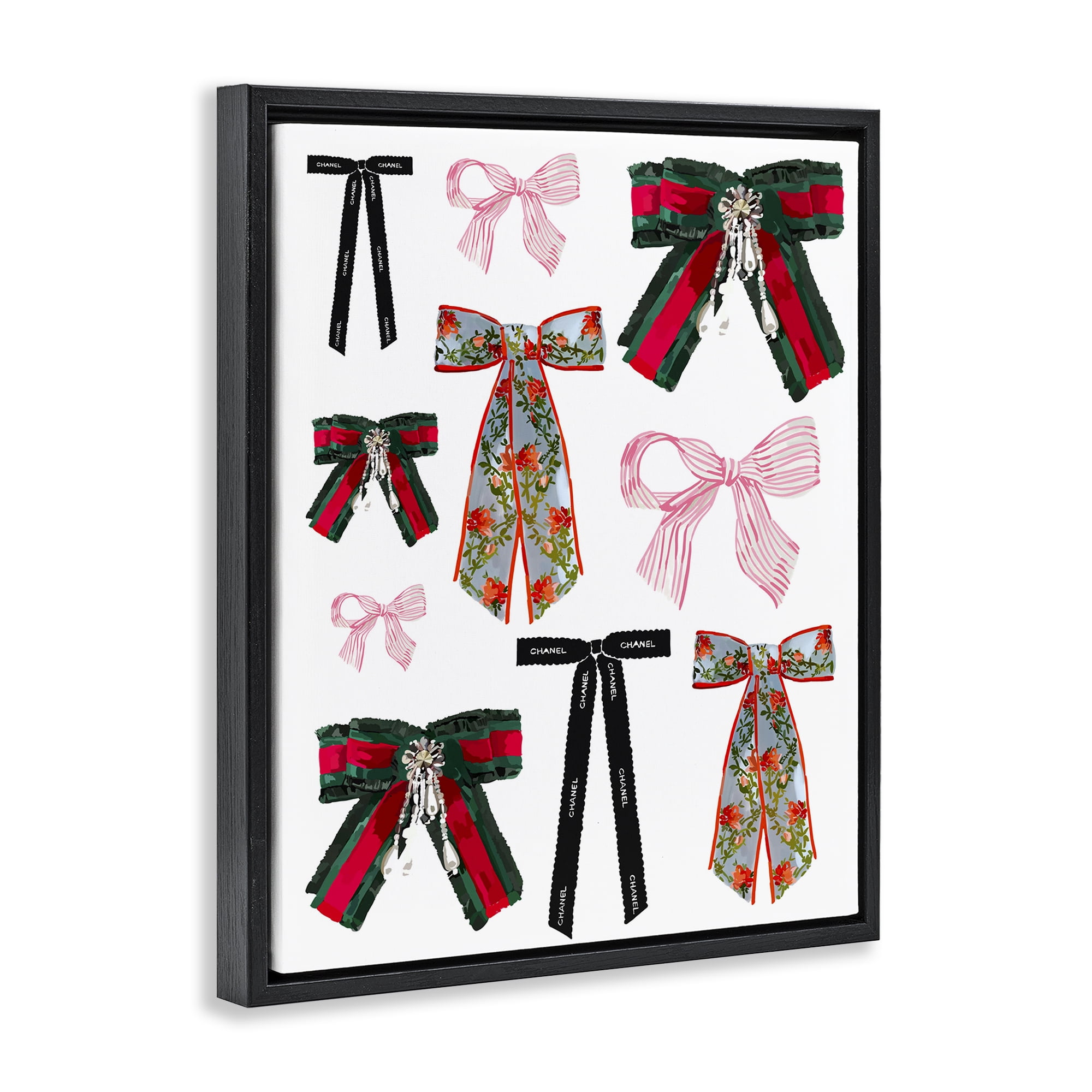 Stupell Industries Patterned Fashion Ribbons Beauty & Fashion Painting Black Floater Framed Art Print Wall Art, 17 x 21