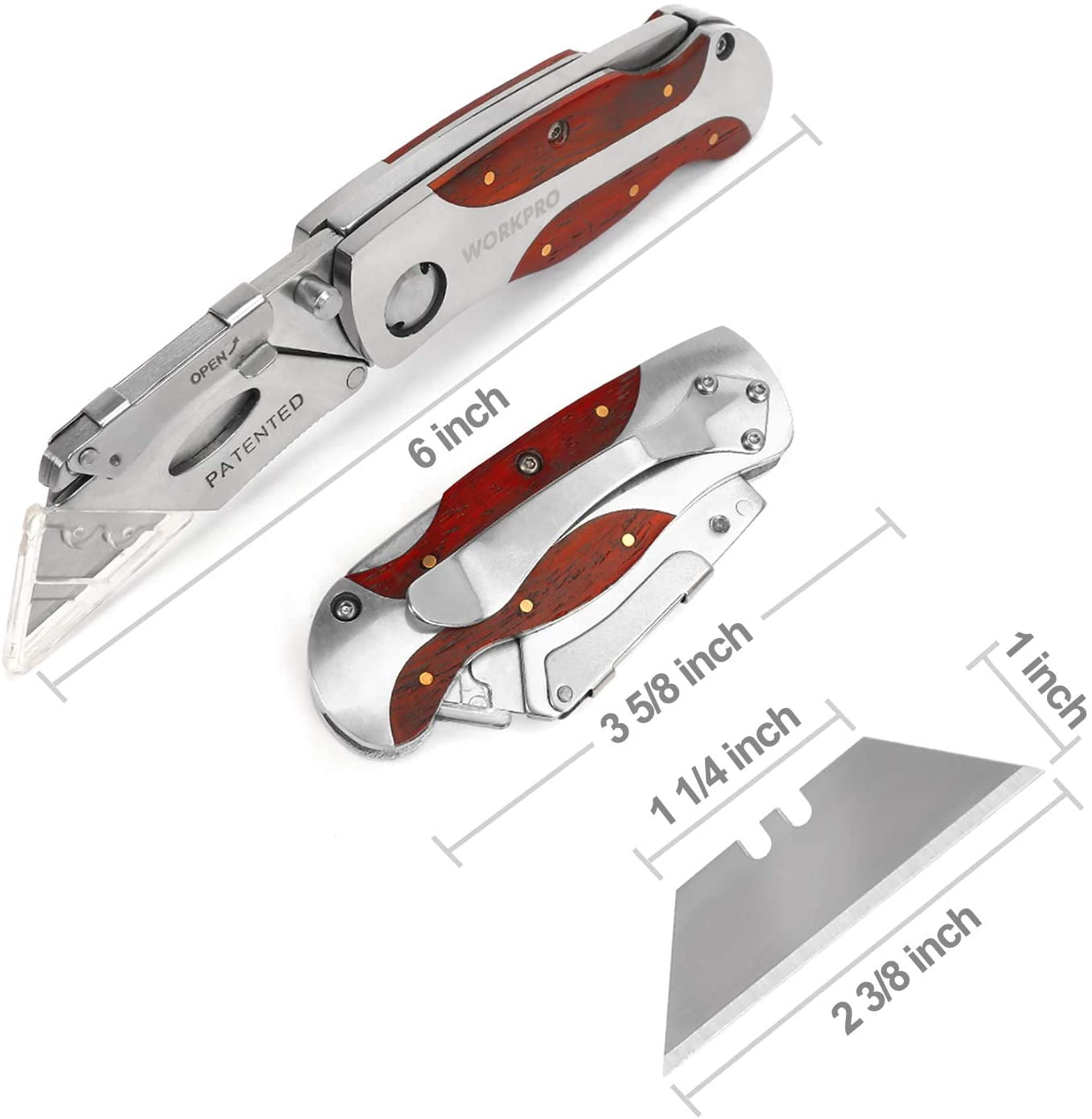 Quick-Change Utility Knife, Classical Retro Style Wood Grain Handle, Back Lock Folding Knife with Clip