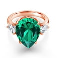 thumbnail image 2 of Gem Stone King 18K Rose Gold Plated Silver 3-Stone Ring Pear Shape Green Nano Emerald and Moissanite (9.19 Cttw, Size 9), 2 of 5