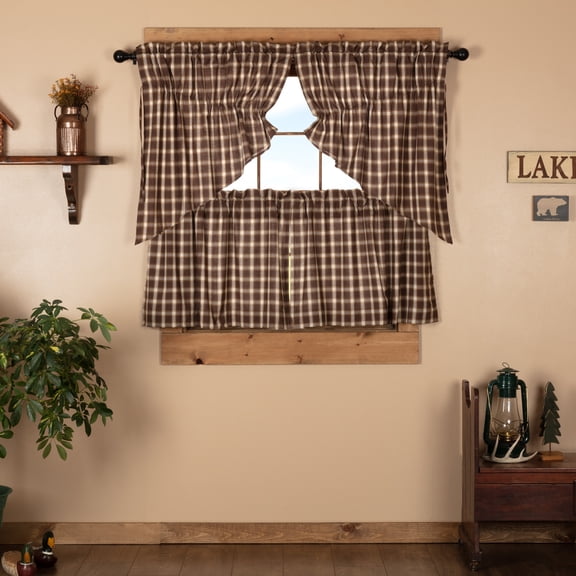 VHC Brands Rory 4 PC Chocolate Curtain Set (2 Prairie Swag 36x18 and 2 Tier 24x36)
