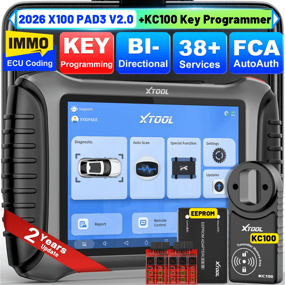 XTOOL X100 Pad 3 Auto Key Fob Programmer OBD2 Scanner, Bidirectional Scan Tool, IMMO, 38  Services, All System Diagnostics, 2 Years Free Update