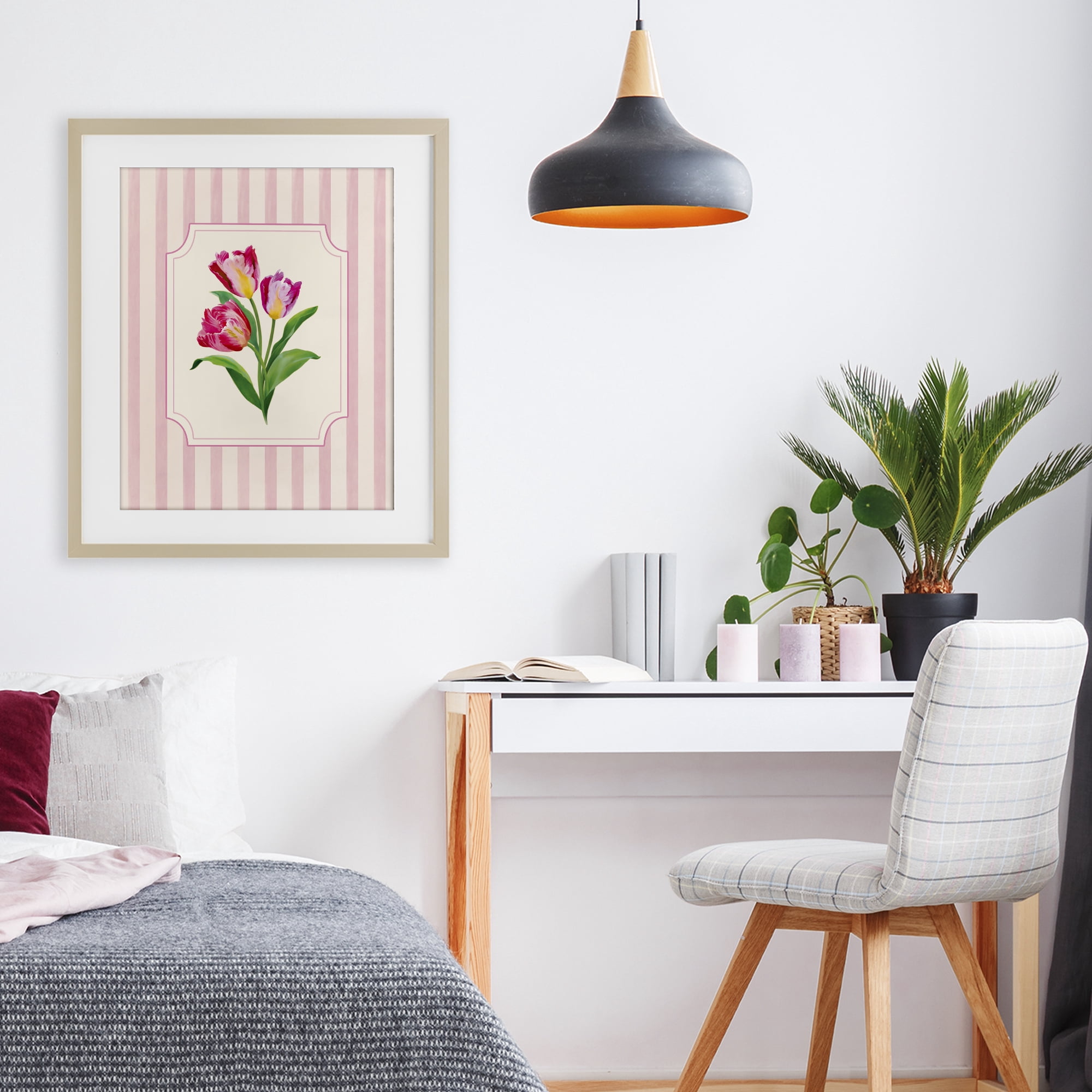 Stupell Industries Magenta Tulips over Stripes Birch Framed Print Under Glass, design by Diane Neukirch