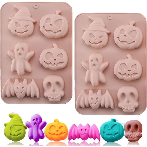 2 Pack Halloween Silicone Cake Mold, Pumpkin Skull Ghost Shape Mold 6 Cavity for Baking and Wax Melts