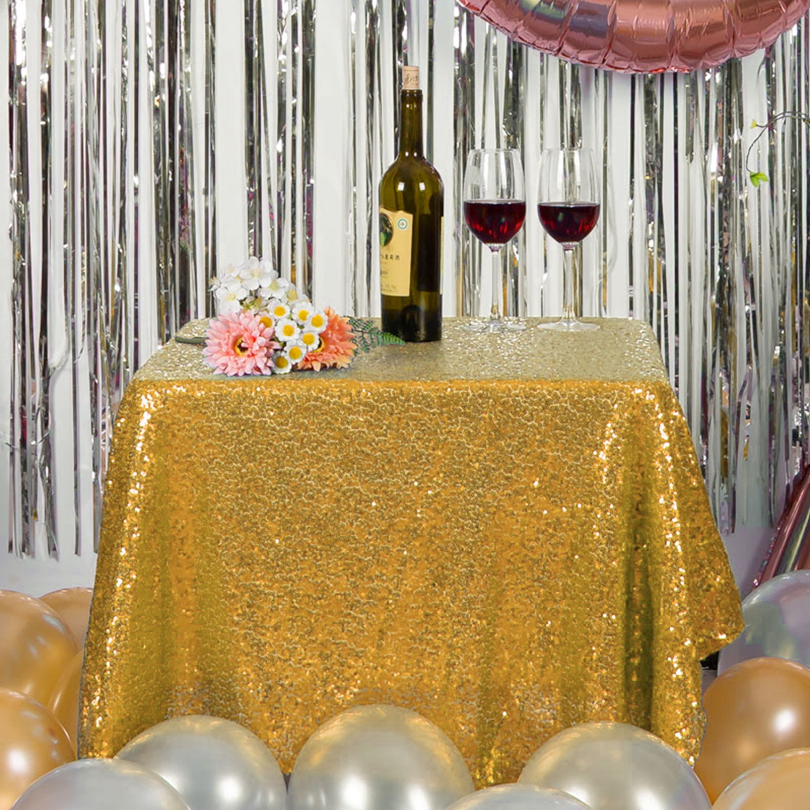 TSV Gold/Rose Gold/Silver Sequin Tablecloth, 39X59 Inches Rectangle