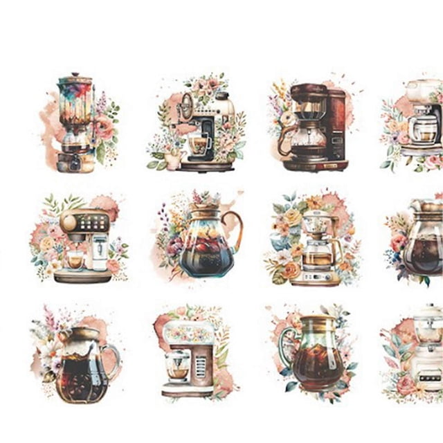 30 Sheets Cafe Theme Scrapbook Stickers DIY Rich Pattern Self Adhesive Planner Stickers Decal for Photo Album