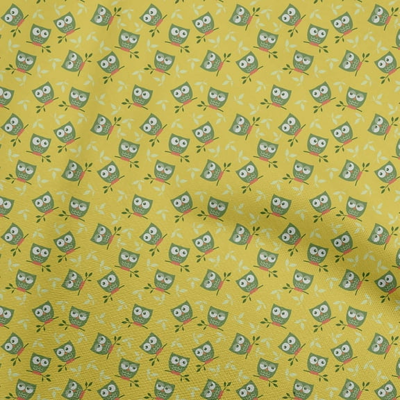 oneOone Cotton Poplin Yellow Fabric Owl Sewing Material Print Fabric By The Yard 56 Inch Wide