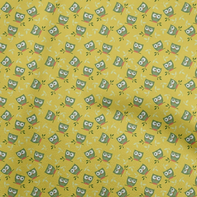 oneOone Polyester Spandex Yellow Fabric Owl Sewing Craft Projects Fabric Prints By Yard 56 Inch Wide
