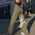 thumbnail image 5 of zicth Brown Womens Cargo Pants Womens Daily Elastic Waist Pockets Straight Solid Color Casual Pants Loose Pockets Cargo Long Trousers Work Pants for Women Size XXL, 5 of 6