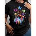 thumbnail image 1 of Women's Casual Short Sleeve T-Shirt With Soft Fabric, Round Neck, Colorful Feather Print, Leisure Sports Style Tee For Adult, Men, Women, Teen, Teenager, Adolescent, Youth, 1 of 6
