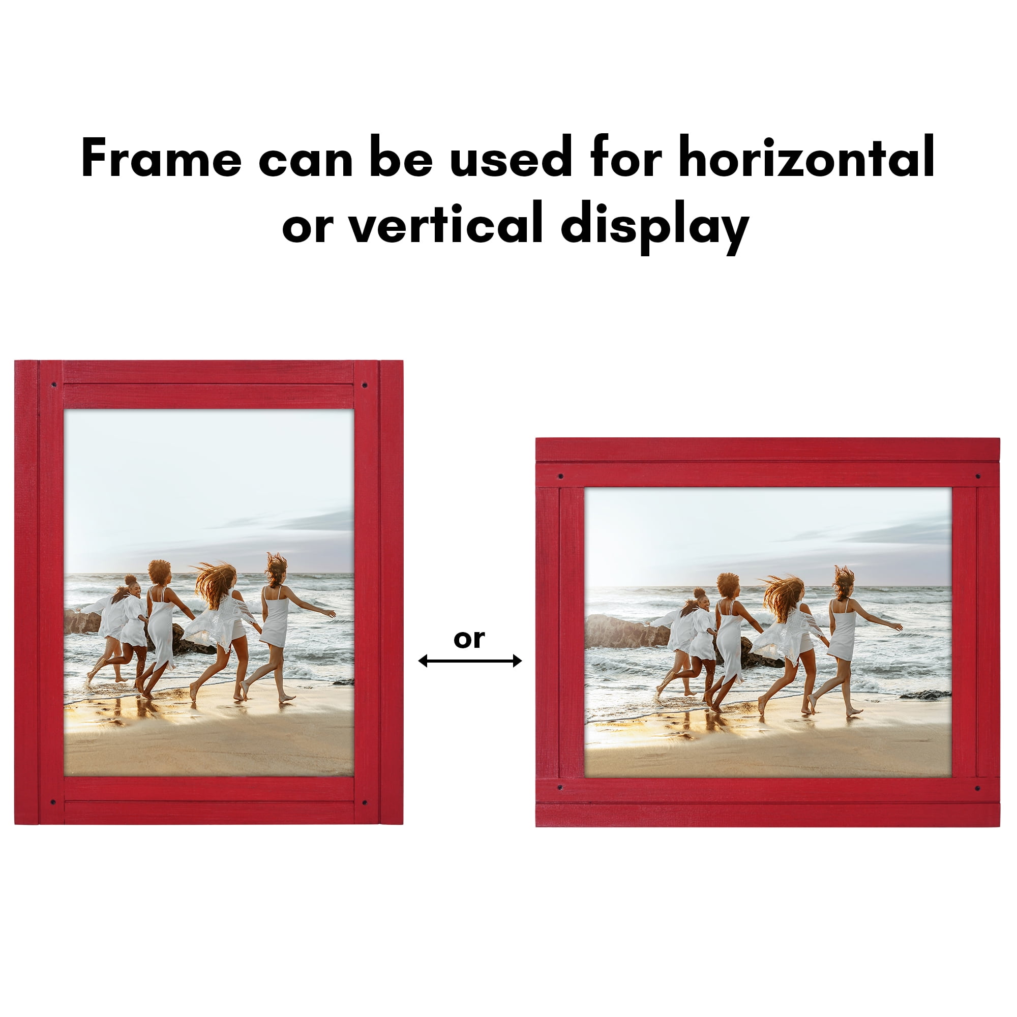 Americanflat 11x14 Picture Frame Polished Crystal Clear Glass Hampton Collection Distressed Frames Wall - Red