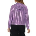 thumbnail image 3 of INSPIRE CHIC Women's Jacket Shiny Long Sleeve Lightweight Zipper Hooded Metallic Jacket XS Purple-Patterned, 3 of 6