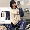 thumbnail image 1 of Conjunto de pijama anudado para Mujer, ropa de dormir con dibujos animados, a cuadros, 3XL, primavera y otoño, 1 of 4