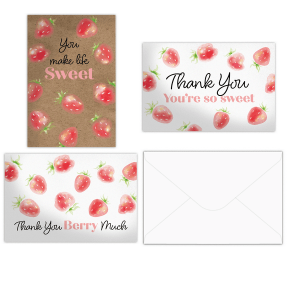 Pro Supply Global Strawberry Thank You Cards With Envelopes 24 Count Assortment