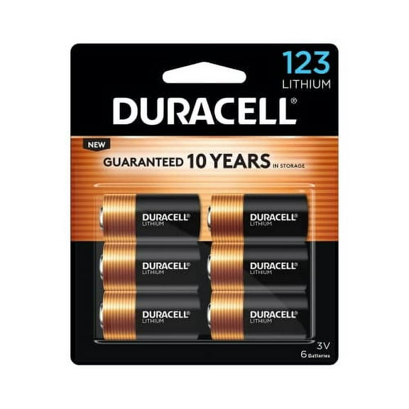 Duracell CR123A 3V Lithium Battery, 6 Count Pack, 123 3 Volt High Power Lithium Battery, Long-Lasting for Home Safety and Security Devices, High-Intensity Flashlights, and Home Automation
