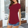 thumbnail image 4 of Women T Shirt Solid Color Tee Crewneck Short Sleeve Shirt Casual Summer Top Lady Loose Tee Shirts, 4 of 5