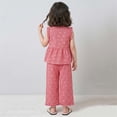 thumbnail image 6 of hoksml Girls Checkered 2-Piece Outfit Sleeveless Ruffle Top and Wide Leg Pants Set with Bow Embroidery, 6 of 9