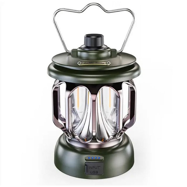 Linterna de camping, luz de campamento de metal retro recargable, lámpara vintage colgante con pilas, bombilla portátil para tienda de campaña al aire libre, iluminación de emergencia para f