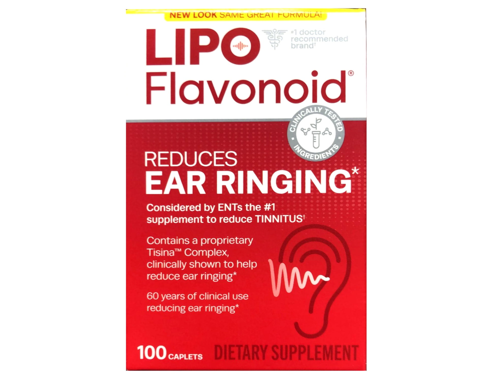 Lipo Flavonoid Ear Ringing Relief Supplement, Clinically Tested Ingredients, 100 Caplets (pack of 2)