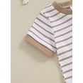 thumbnail image 6 of Hirigin Newborn Baby Boy Girl Clothes Set Ribbed Short Sleeve Striped Romper Top and Shorts 3 6 9 12 18 Months Casual Summer Outfits, 6 of 8