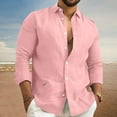 thumbnail image 2 of Mens Casual Button Down Shirts Long Sleeve Chambray Shirts Fashionable Casual Comfortable Trendy And Easy To Solid Color Multi Color Cotton Linen Shirt Wrinkle Free Shirt, 2 of 5