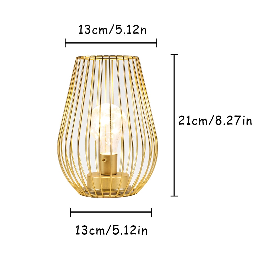 TRIROCKS 7.8''H Cage Shape Cordless Table Lamp Battery operated(Gold)