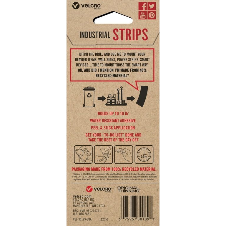 VELCRO Brand ECO Collection Industrial Strength Strips 3in x 1 3/4in 2ct  Black 
