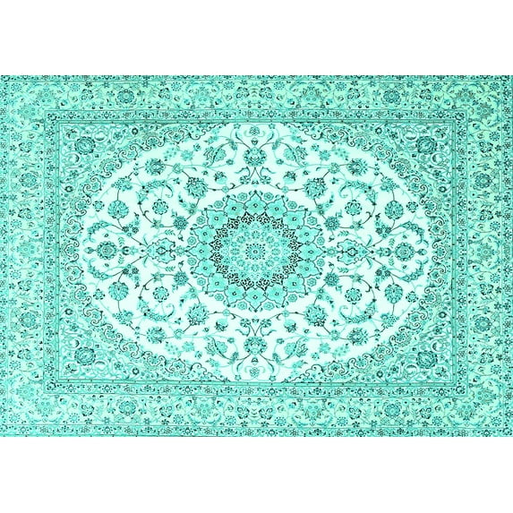 Ahgly Company Indoor Rectangle Medallion Turquoise Blue Traditional Area Rugs, 6' x 9'