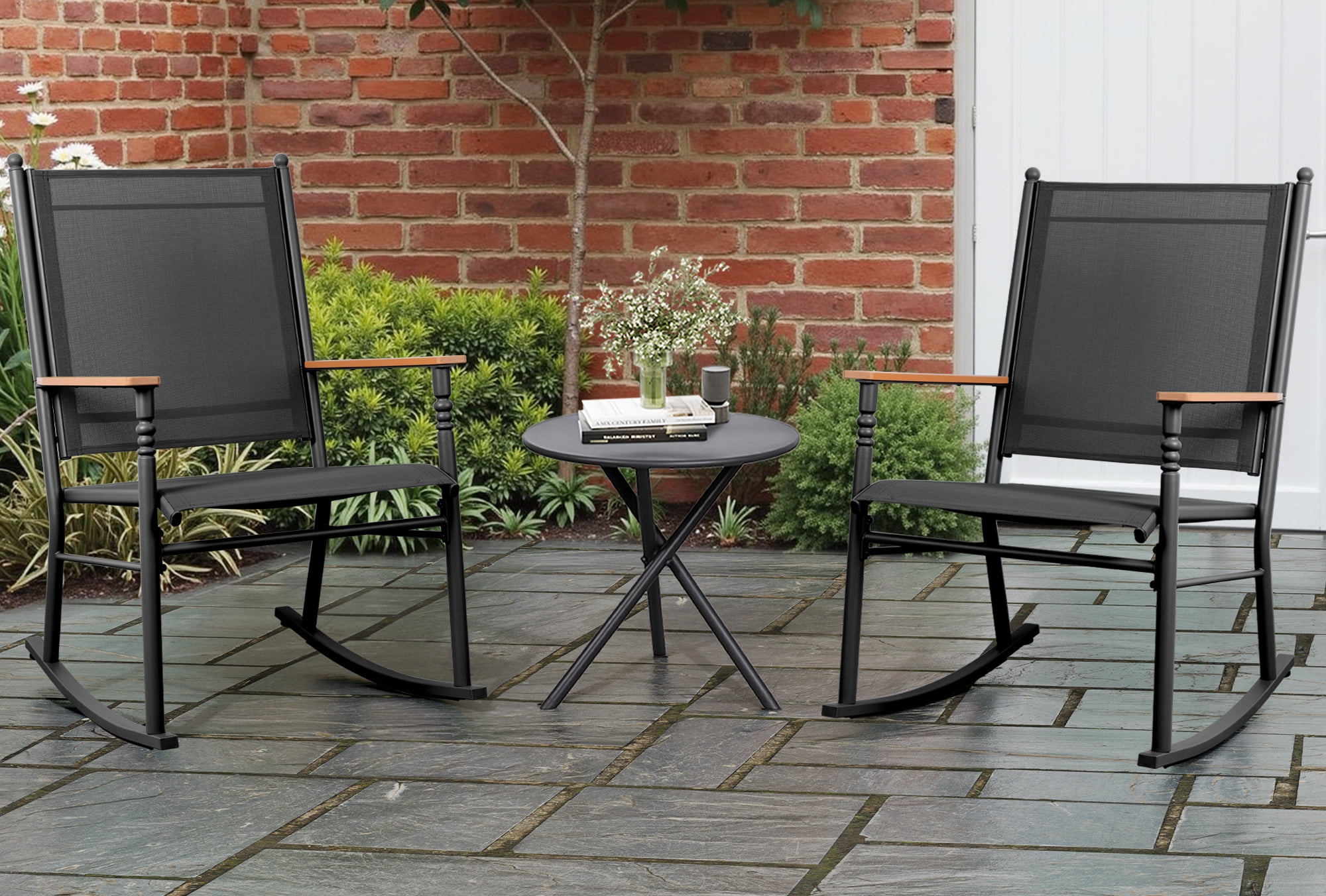 Walsunny Outdoor Patio Chairs Set of 2 Rockers Metal Rocking Chairs Furniture for Porch Backyard Lawn Garden,Black Walsunny Outdoor Patio Chairs Set of 2 Rockers Metal Rocking Chairs Furniture for Porch Backyard Lawn Garden,Black - Image 2