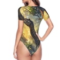 thumbnail image 3 of Uemuo Sunshine Jungle Dinosaur Pattern Women's One Piece Short Sleeve Swimsuit Rash Guard Surfing Modest Quick-drying Swimsuit Beach Essentials-Small, 3 of 9