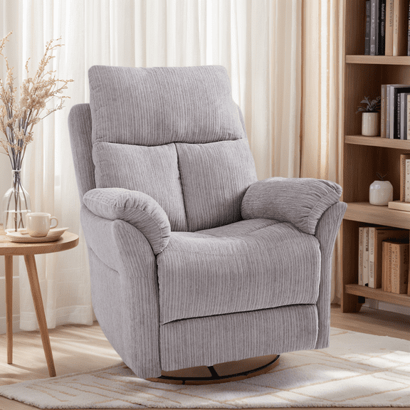 Leumius Glider Recliner,Manual Swivel Rocker Recliner Chairs,Modern Linen Fabric Reclining Chairs for Living Room Bedroom,Beige