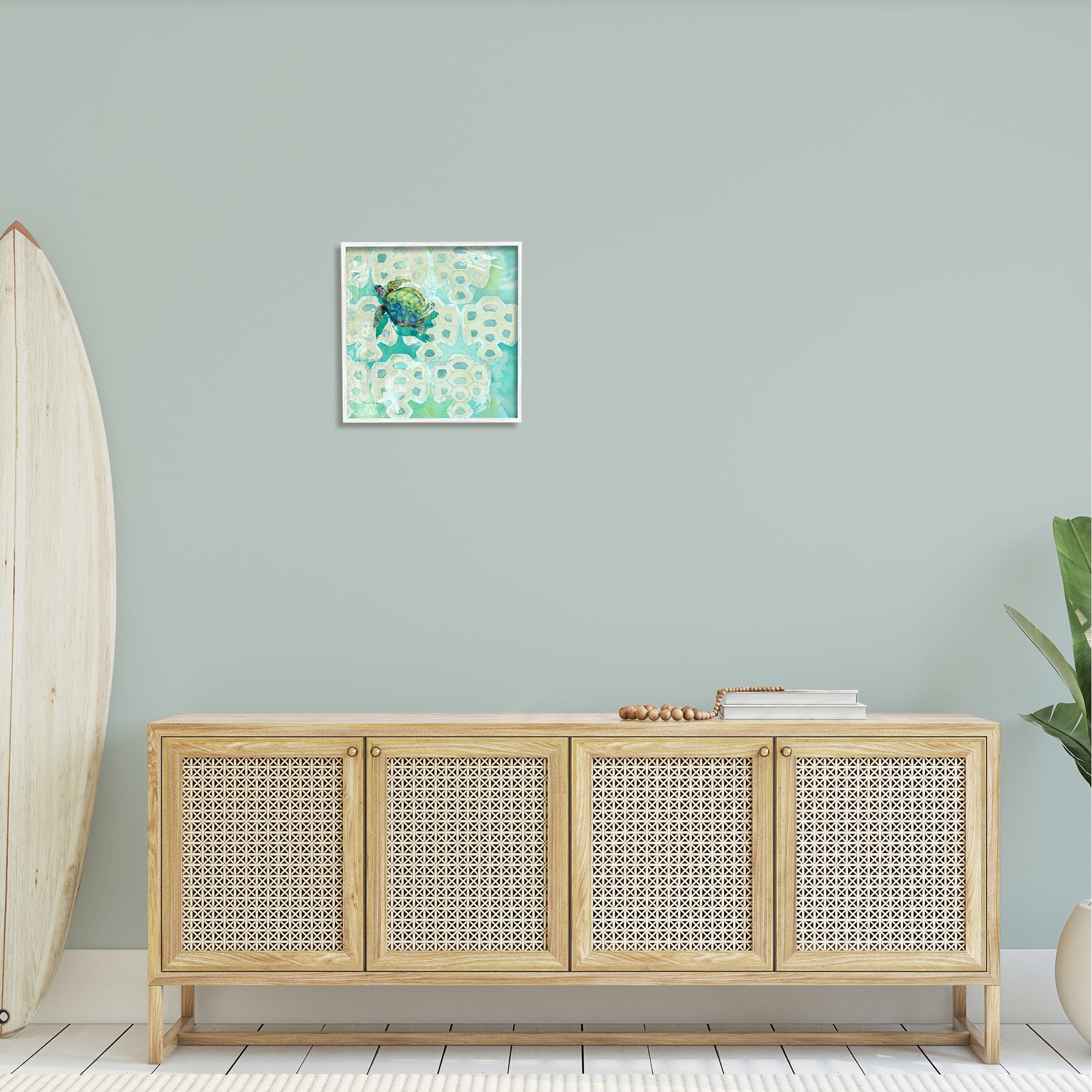 Stupell Sea Turtle Geometric Pattern Landscape Painting White Framed Art Print Wall Art