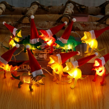 

Christmas Dinosaur String Lights with Christmas Hat Reusable LED Dinosaur String Light Décor Waterproof Dinosaur Lamps Battery Operated Party Hanging Light Toy for Party Decor