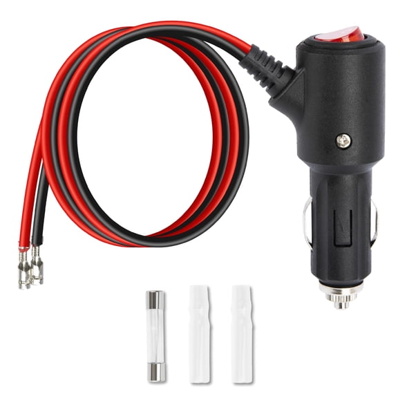 LujingZ 2FT 16AWG 12V Cigarette Lighter Male Plug - w/ On - Off Switch, 15A, Leads & LED, for Car Cooler, CB Radio, Air Compressor