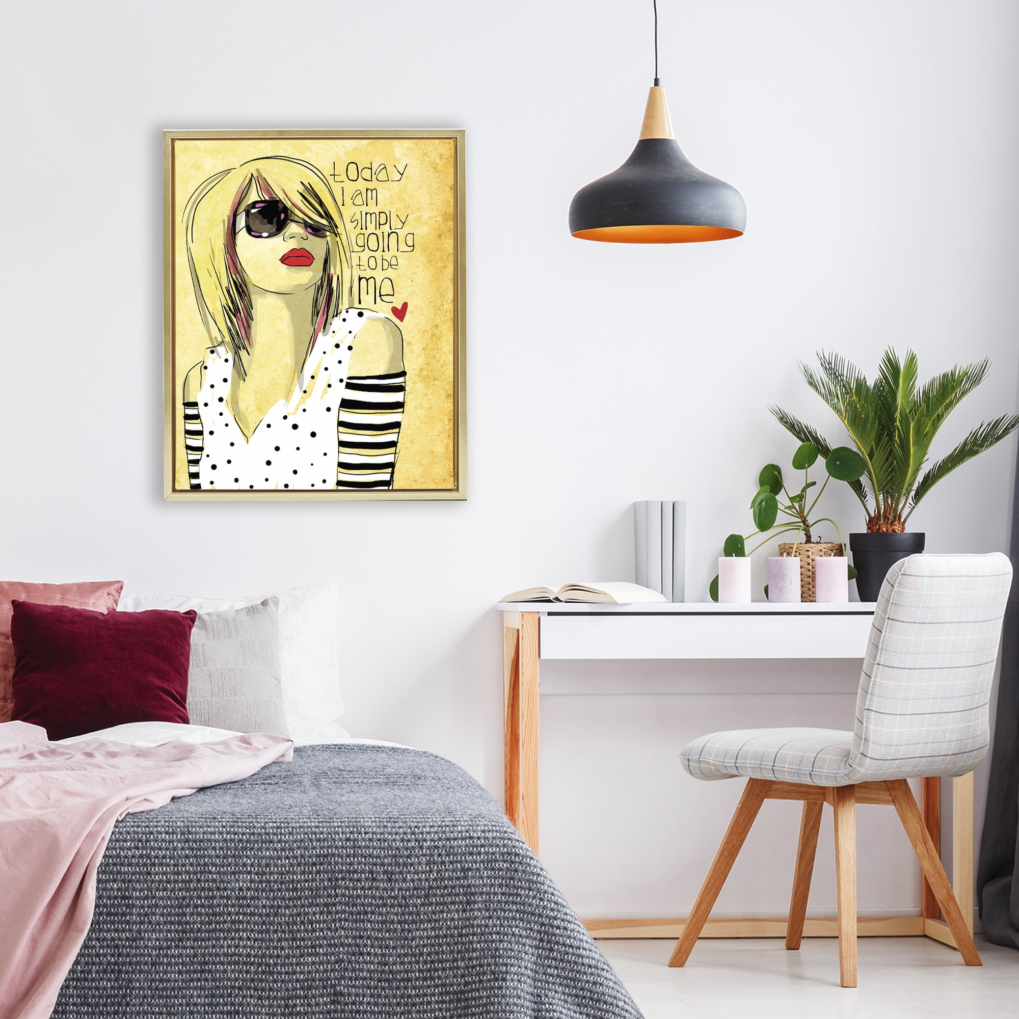 Stupell Industries Today I Am Simply Me Gold Framed Floater Canvas Wall Art, design by Suzanne Millius