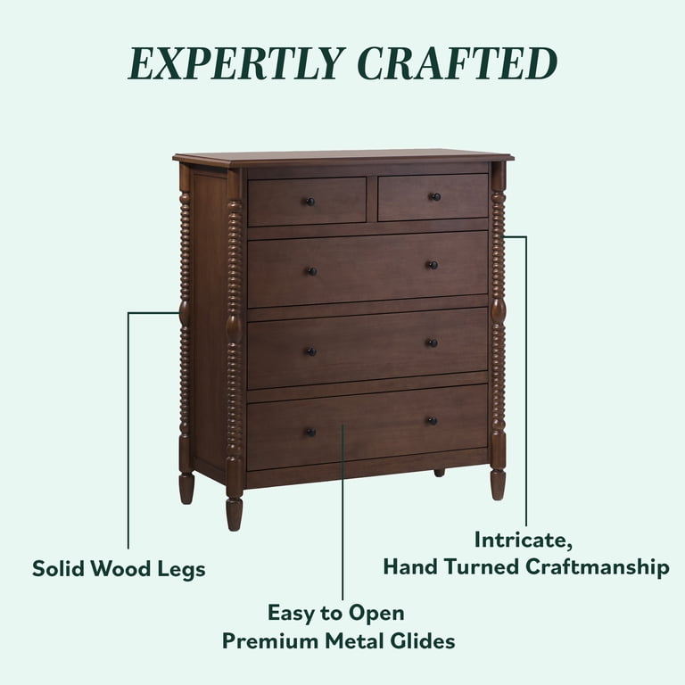 Walker Edison, Dresser, 5-Drawer, Solid Wood Spindle Dark Brown