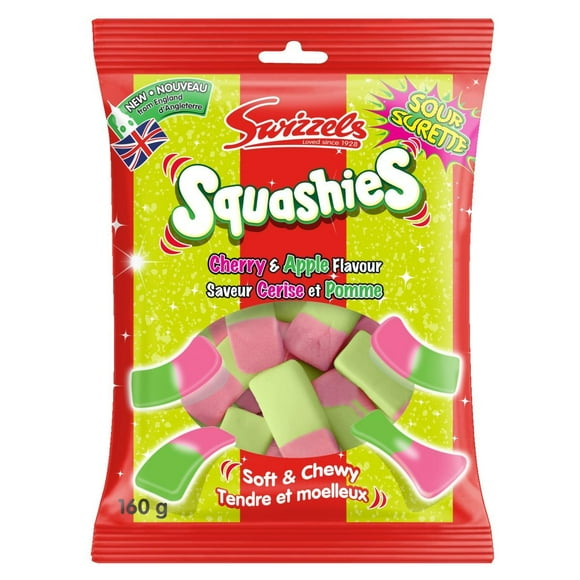 Squashies Sour Cherry & Apple, Soft and chewy candy, Bag, 160g